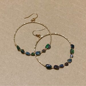 Genuine Black Opal Gemstone Hoops